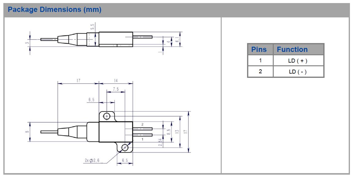 K976AB2RN-3.000W Wavelength-Stabilized Series, 976nm, 3W Wavelength-Stabilized Fiber Coupled Diode Laser